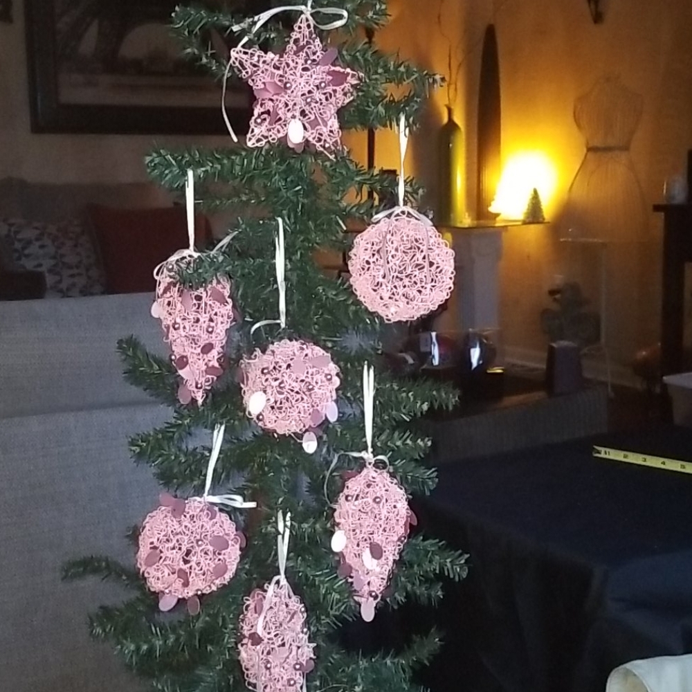 Pink pastel Christmas ornaments 7pc